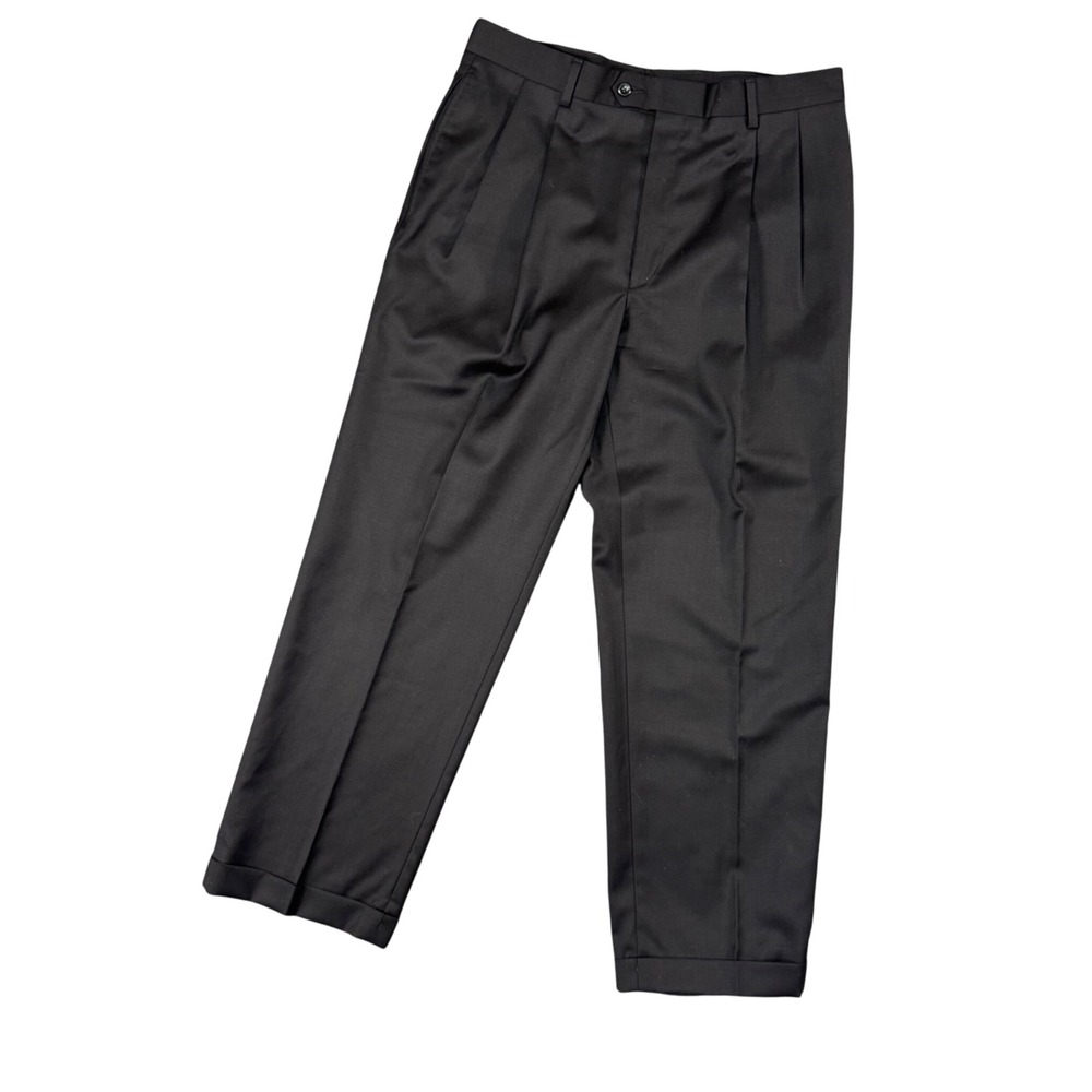 Jos A‎ Bank Signature Mens Black Wool Dress Pants Pleated Cuffed Classic Fit 34R